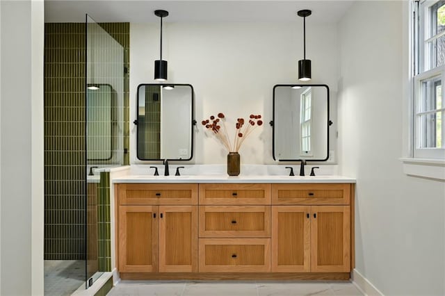 bathroom with vanity and walk in shower