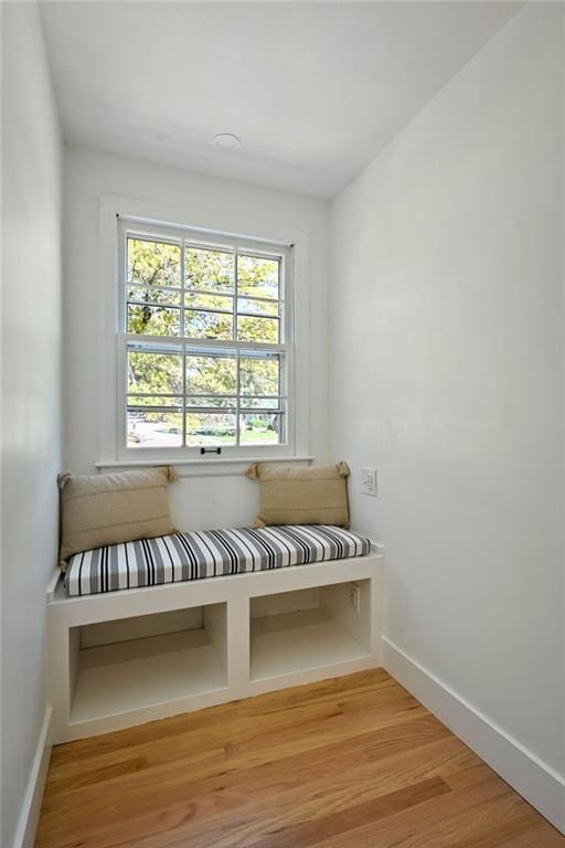 mudroom with light hardwood / wood-style flooring