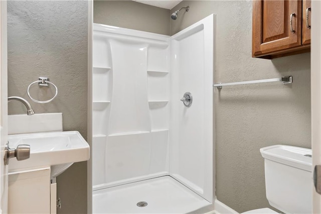 bathroom with a shower and toilet