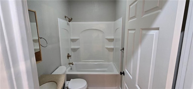 full bathroom with vanity,  shower combination, and toilet