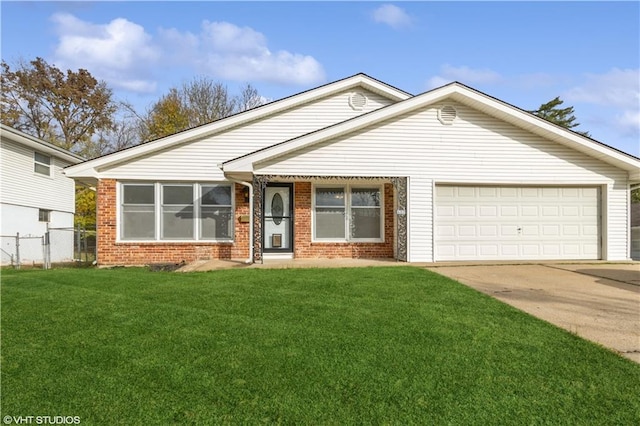 ranch-style house with a front lawn and a garage