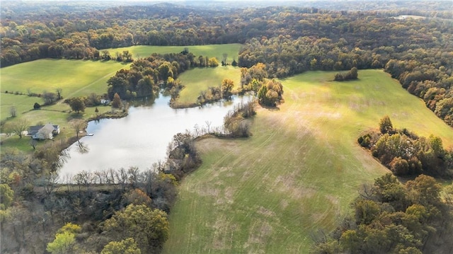 bird's eye view with a rural view and a water view