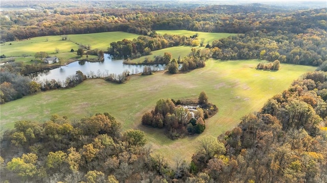 aerial view with a water view and a rural view