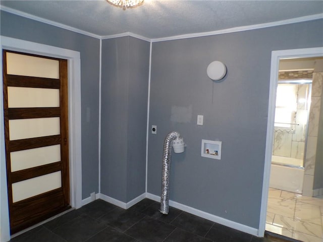 laundry area featuring crown molding, washer hookup, and electric dryer hookup