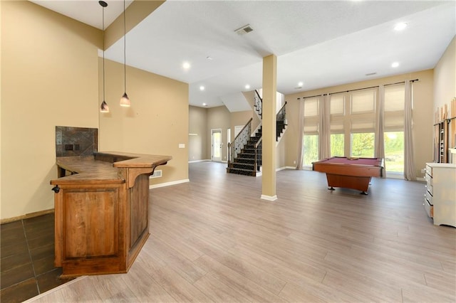 interior space featuring pool table and light wood-type flooring