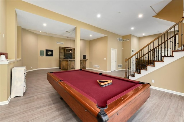 recreation room featuring hardwood / wood-style flooring and billiards