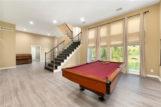 playroom featuring wood-type flooring and pool table