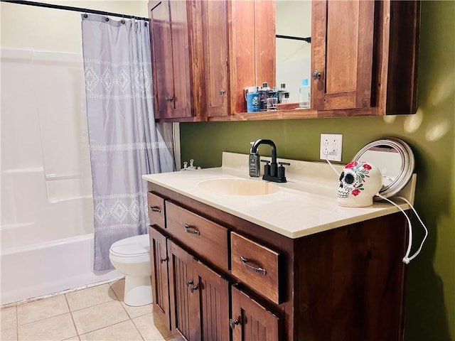 full bathroom with vanity, toilet, tile patterned floors, and shower / bath combo with shower curtain