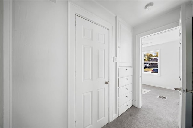 hallway with carpet floors