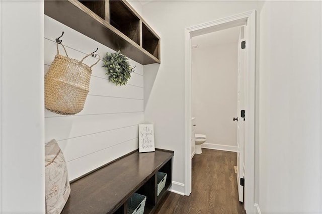 mudroom with dark hardwood / wood-style floors