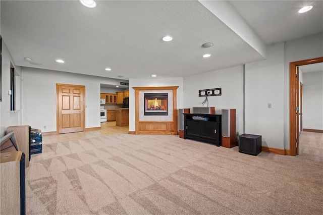 living room featuring light colored carpet