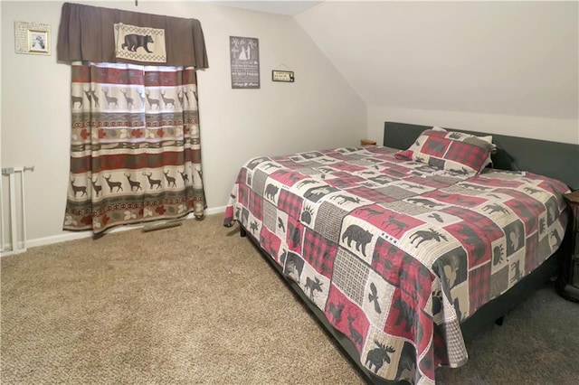 bedroom with lofted ceiling and carpet flooring