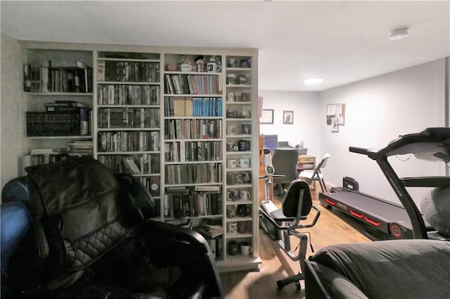 exercise room featuring hardwood / wood-style flooring