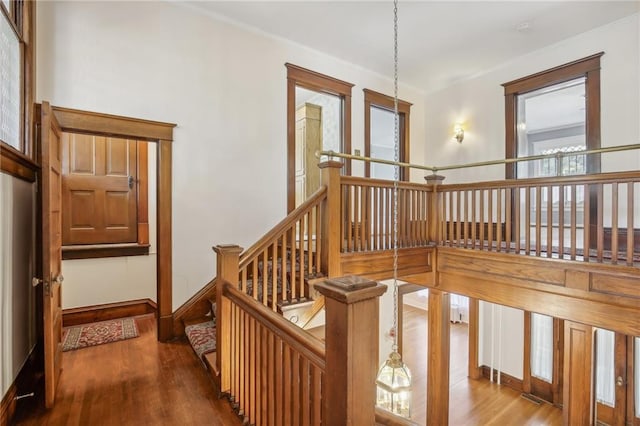 staircase featuring hardwood / wood-style flooring