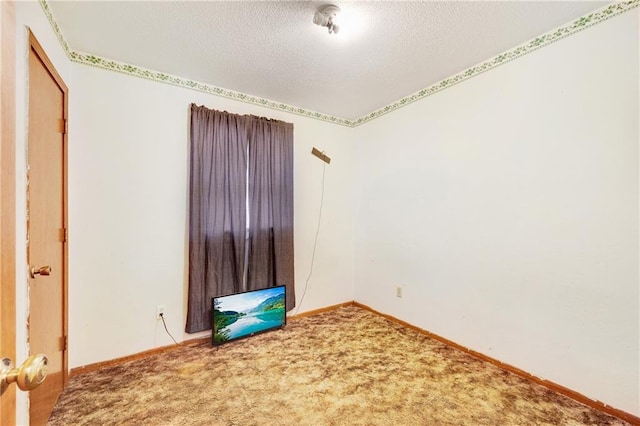 empty room featuring a textured ceiling and carpet flooring