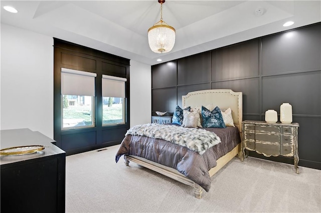 12967 S Constance St, Olathe, KS 66062 - bedroom with light colored carpet, recessed lighting, and a decorative wall