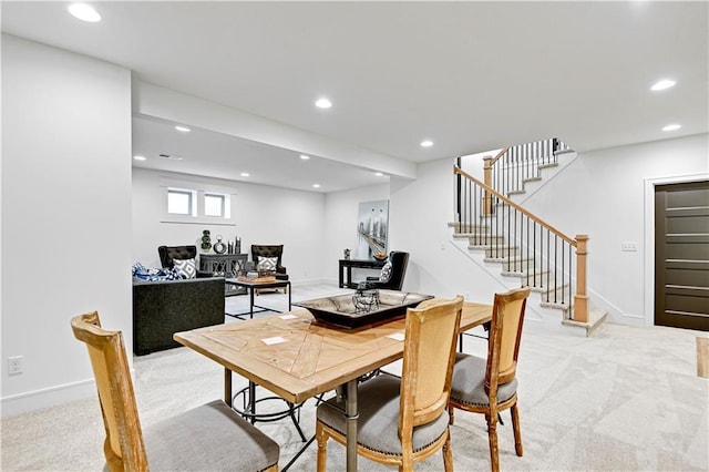 12967 S Constance St, Olathe, KS 66062 - dining area with stairway, recessed lighting, and light colored carpet