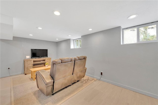 living room featuring light wood-type flooring