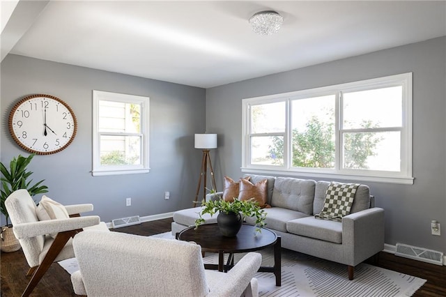 living room featuring dark hardwood / wood-style flooring