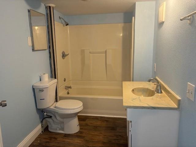 full bathroom featuring vanity, toilet, shower / bath combination, and wood-type flooring