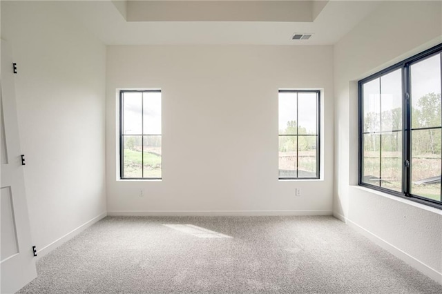 carpeted empty room with baseboards, visible vents, and a wealth of natural light