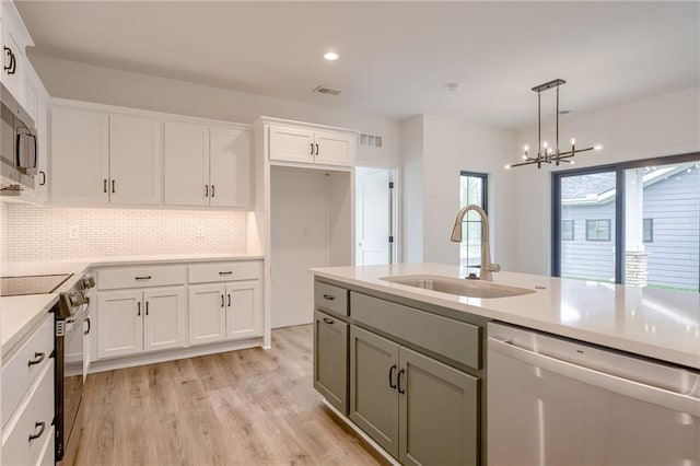 kitchen featuring a sink, light countertops, stainless steel appliances, and visible vents