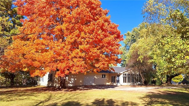 back of property with a lawn and a sunroom