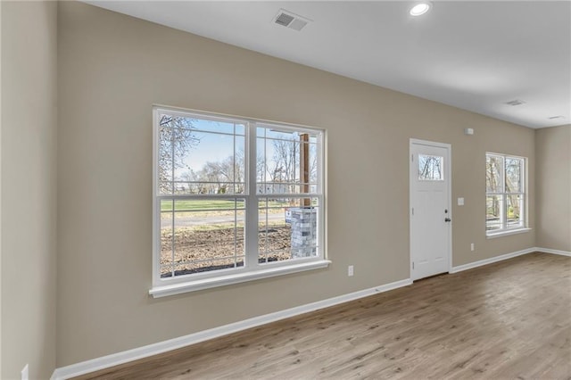 entrance foyer with light hardwood / wood-style flooring and plenty of natural light