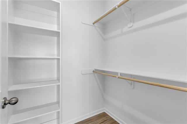 walk in closet with hardwood / wood-style floors