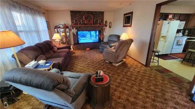 living room with a fireplace