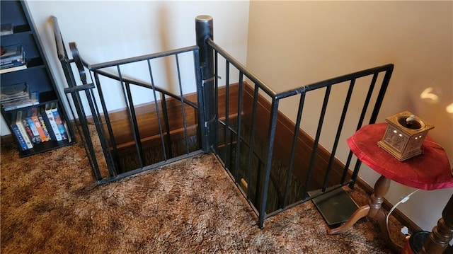 stairway featuring carpet floors