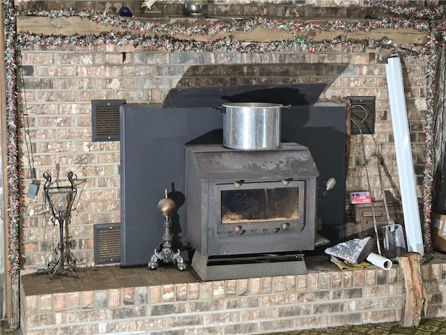 room details featuring a wood stove