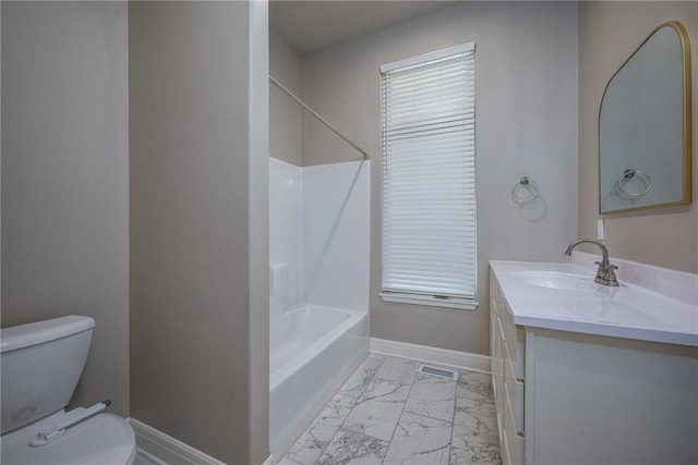 20473 199th St, Tonganoxie, KS 66086 - full bath featuring marble look tiles, vanity, toilet, baseboards, and shower / washtub combination