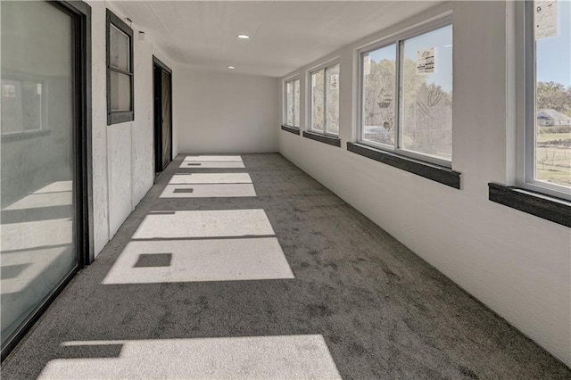 hall with carpet flooring and a healthy amount of sunlight