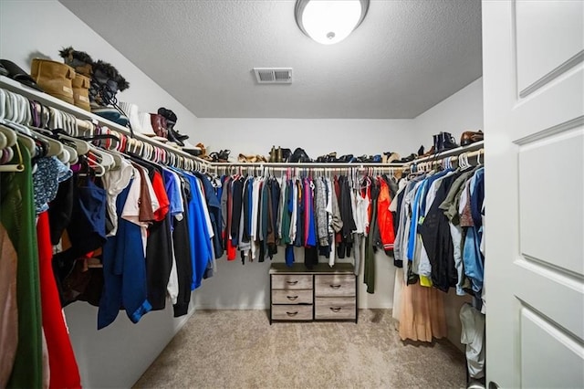 spacious closet featuring light carpet