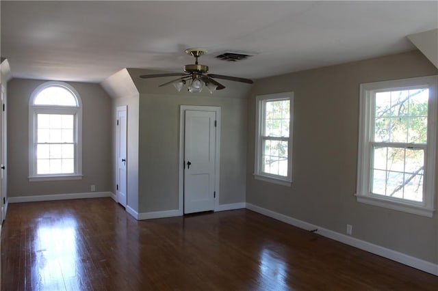 interior space featuring a wealth of natural light and dark hardwood / wood-style floors