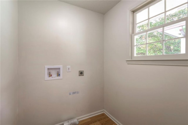 laundry room featuring hookup for an electric dryer, wood-type flooring, and hookup for a washing machine