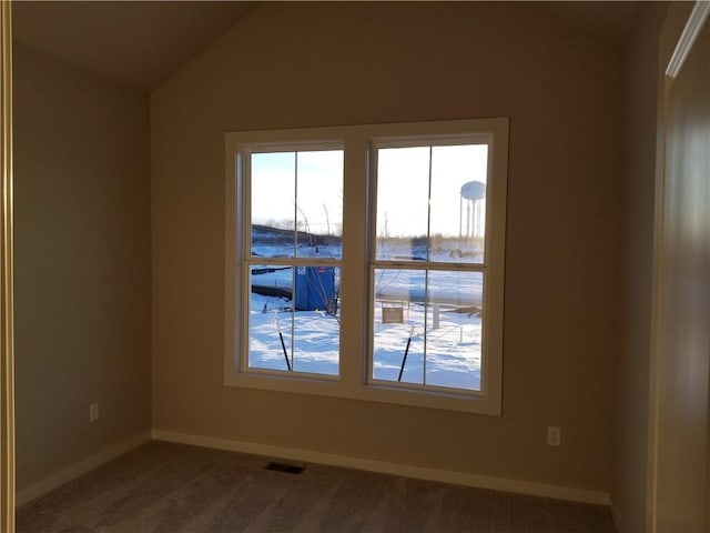 carpeted empty room featuring vaulted ceiling and a wealth of natural light