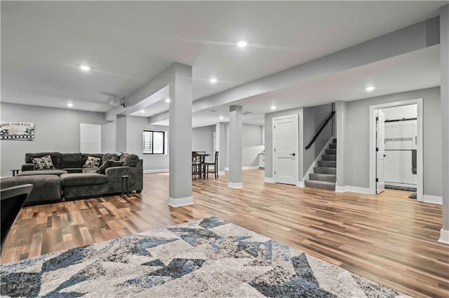 living room with hardwood / wood-style flooring