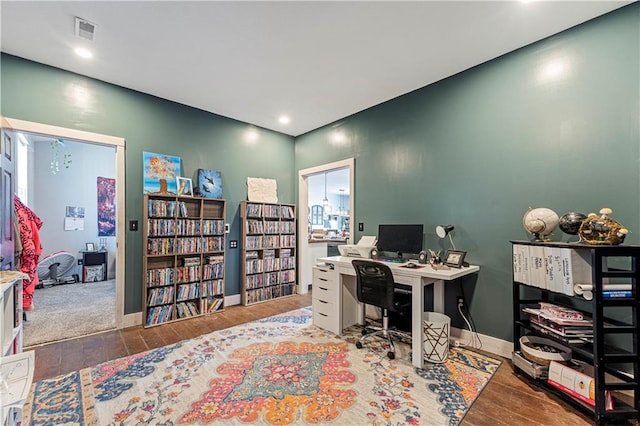 office area with hardwood / wood-style flooring