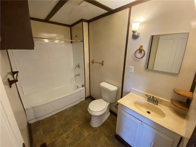 full bathroom featuring vanity, shower / washtub combination, and toilet