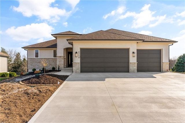 prairie-style house with a garage