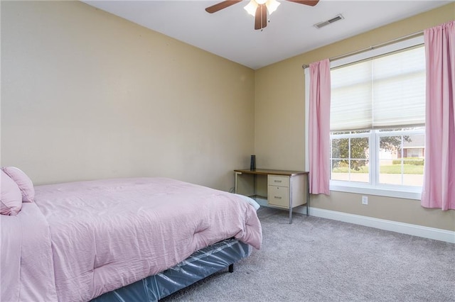 bedroom featuring carpet floors and ceiling fan