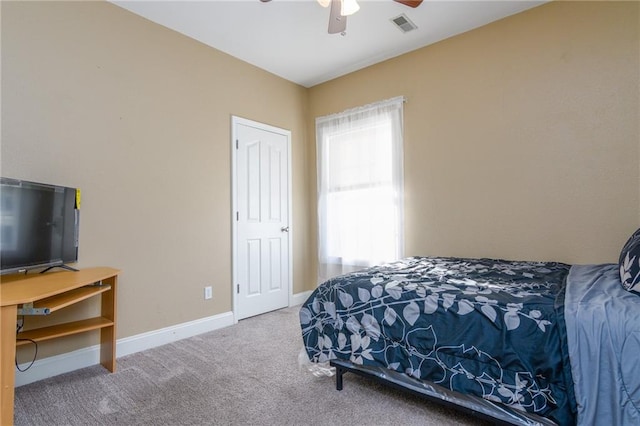 bedroom featuring carpet floors and ceiling fan