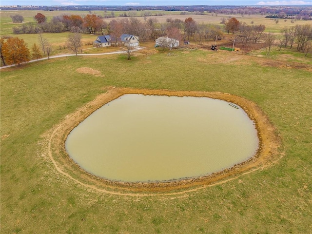 aerial view featuring a water view and a rural view