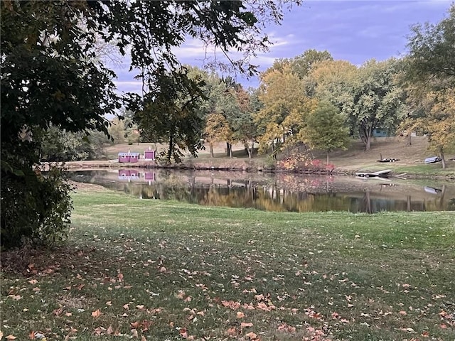 view of yard with a water view