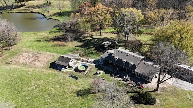 aerial view with a water view