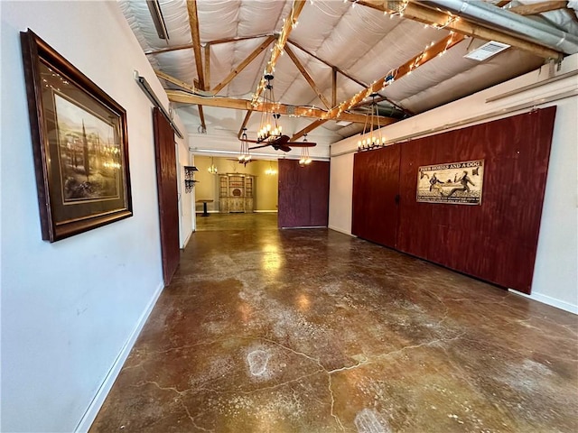 hall featuring beam ceiling