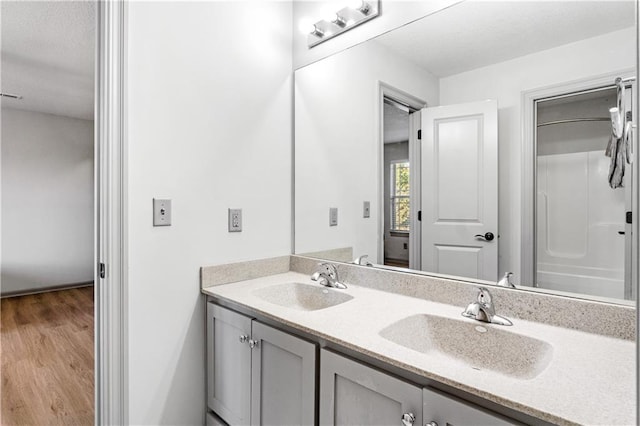 bathroom featuring hardwood / wood-style floors and vanity