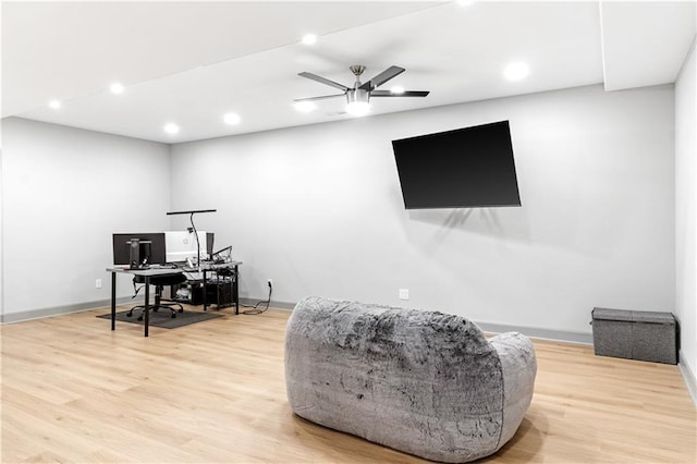 interior space featuring light hardwood / wood-style floors and ceiling fan